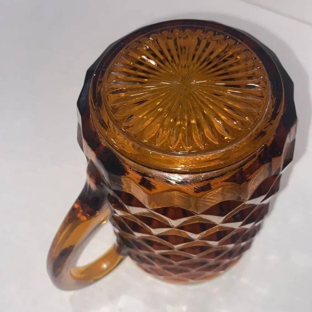 Indiana Glass Whitehall Amber Pitcher Cubist Pattern 8